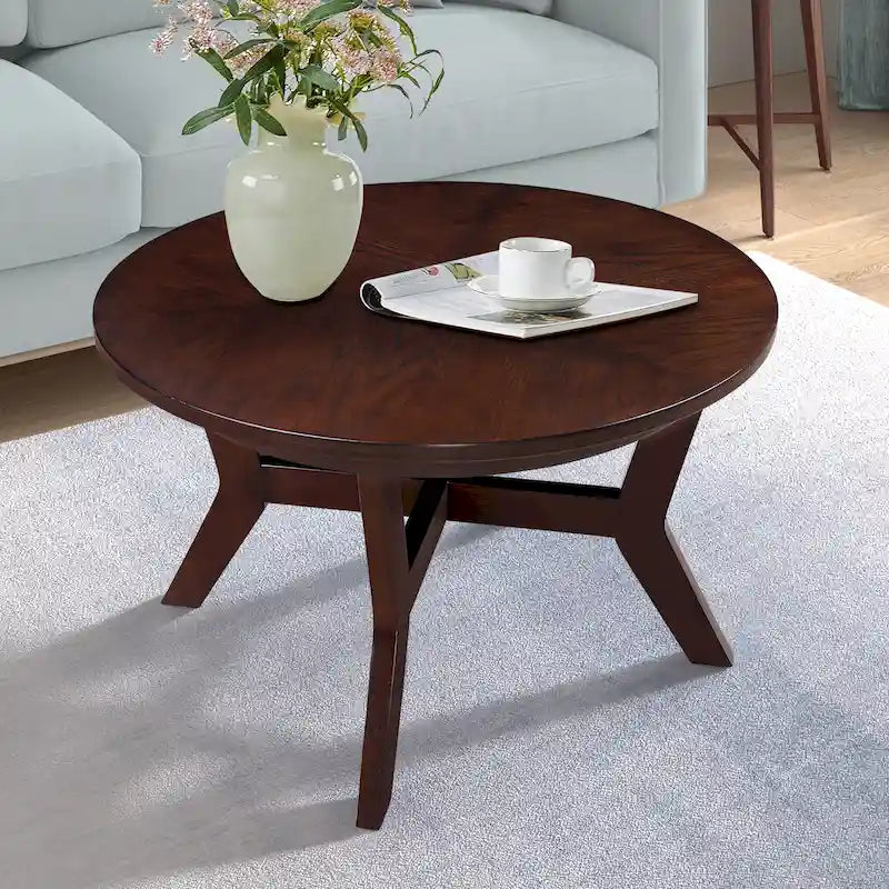 Mesa de centro redonda de nogal/espresso, estilo de mediados de siglo, capacidad para 1 o 2 personas