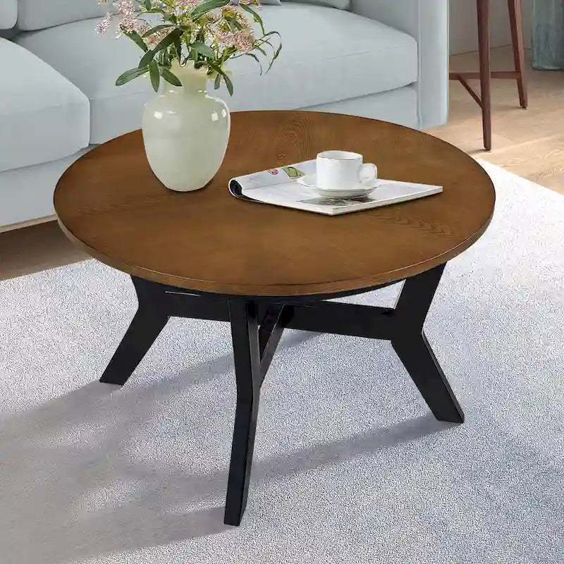 Mesa de centro redonda de nogal/espresso, estilo de mediados de siglo, capacidad para 1 o 2 personas