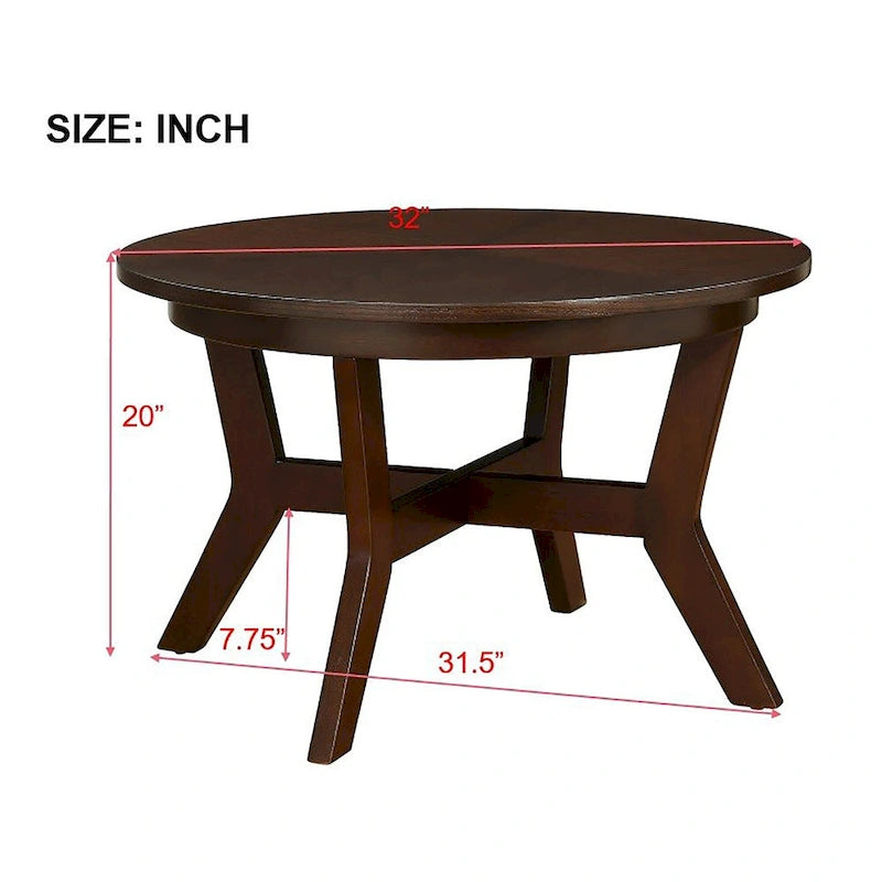 Mesa de centro redonda de nogal/espresso, estilo de mediados de siglo, capacidad para 1 o 2 personas