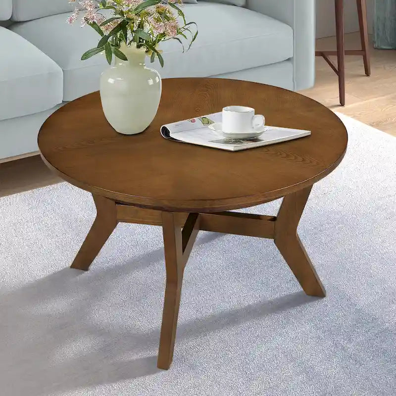 Mesa de centro redonda de nogal/espresso, estilo de mediados de siglo, capacidad para 1 o 2 personas