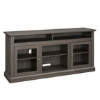 Mueble de TV Moderno Negro + Nogal Oscuro/Marrón con Puertas de Vidrio, Almacenamiento Abierto y Cerrado, para TVs de hasta 65"