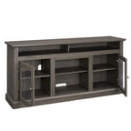 Mueble de TV Moderno Negro + Nogal Oscuro/Marrón con Puertas de Vidrio, Almacenamiento Abierto y Cerrado, para TVs de hasta 65"