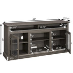 Mueble de TV Moderno Negro + Nogal Oscuro/Marrón con Puertas de Vidrio, Almacenamiento Abierto y Cerrado, para TVs de hasta 65"