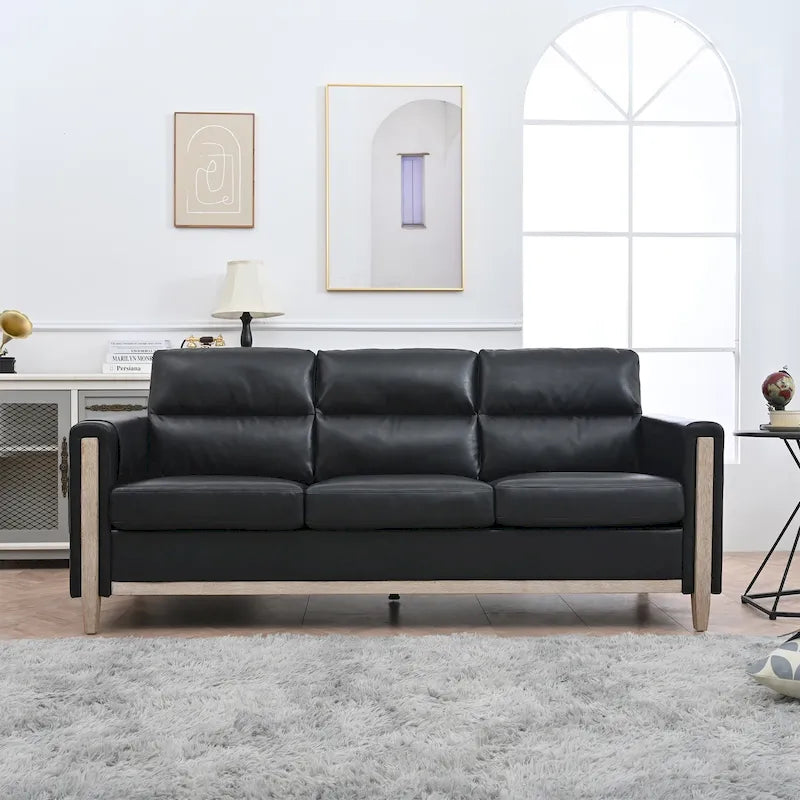 Sofá de 3 plazas — Beige / Negro / Gris / Marrón | Tela y PU | 3 asientos
