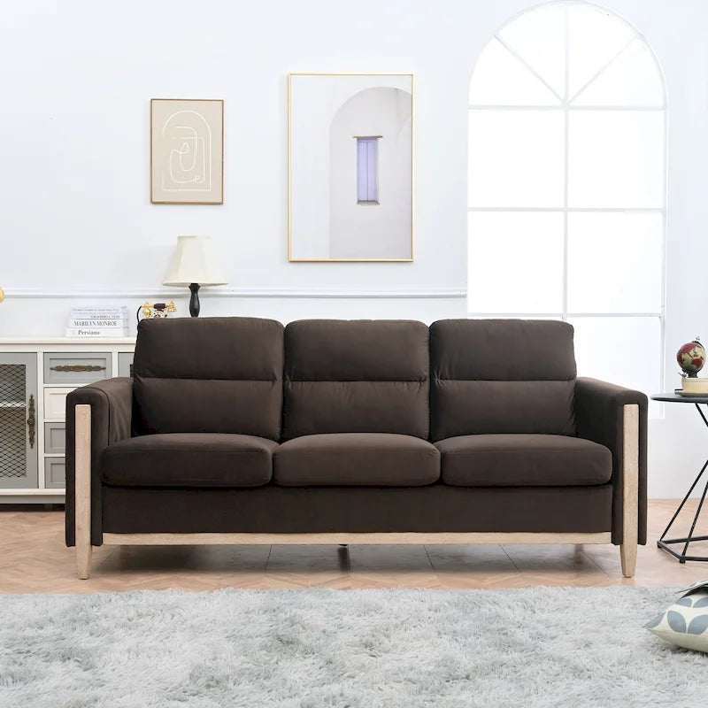 Sofá de 3 plazas — Beige / Negro / Gris / Marrón | Tela y PU | 3 asientos