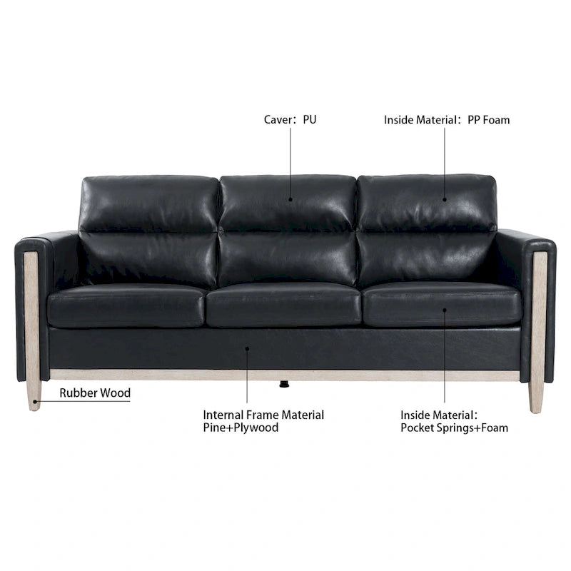 Sofá de 3 plazas — Beige / Negro / Gris / Marrón | Tela y PU | 3 asientos