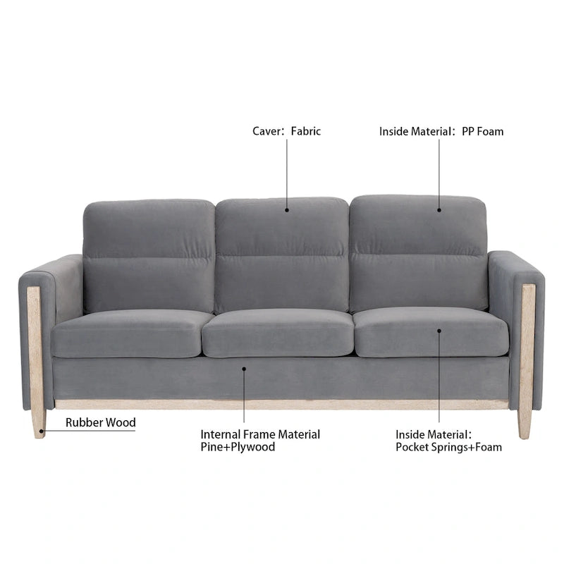 Sofá de 3 plazas — Beige / Negro / Gris / Marrón | Tela y PU | 3 asientos