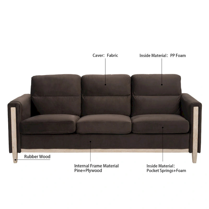 Sofá de 3 plazas — Beige / Negro / Gris / Marrón | Tela y PU | 3 asientos