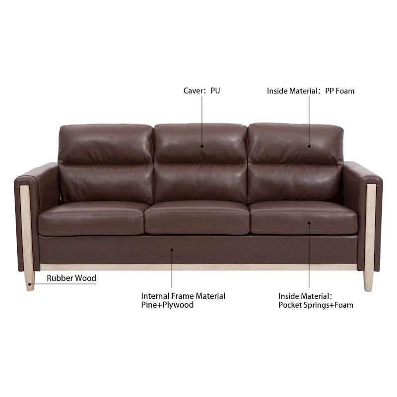 Sofá de 3 plazas — Beige / Negro / Gris / Marrón | Tela y PU | 3 asientos