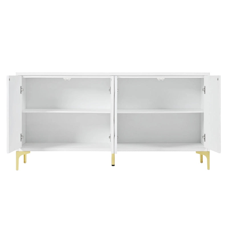 Aparador de 4 puertas en blanco/negro, sin tiradores, con apertura por presión, MDF + madera maciza
