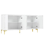 Aparador de 4 puertas en blanco/negro, sin tiradores, con apertura por presión, MDF + madera maciza