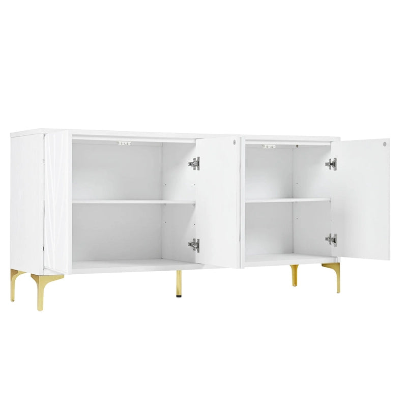 Aparador de 4 puertas en blanco/negro, sin tiradores, con apertura por presión, MDF + madera maciza