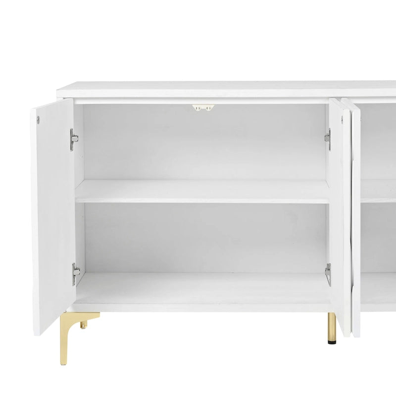 Aparador de 4 puertas en blanco/negro, sin tiradores, con apertura por presión, MDF + madera maciza