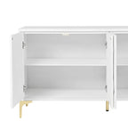 Aparador de 4 puertas en blanco/negro, sin tiradores, con apertura por presión, MDF + madera maciza