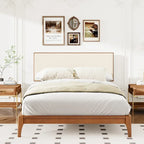 Elegante cama con plataforma de madera maciza de bambú con cabecero ajustable tapizado
