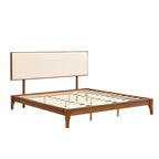 Elegante cama con plataforma de madera maciza de bambú con cabecero ajustable tapizado