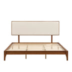 Elegante cama con plataforma de madera maciza de bambú con cabecero ajustable tapizado