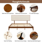 Elegante cama con plataforma de madera maciza de bambú con cabecero ajustable tapizado