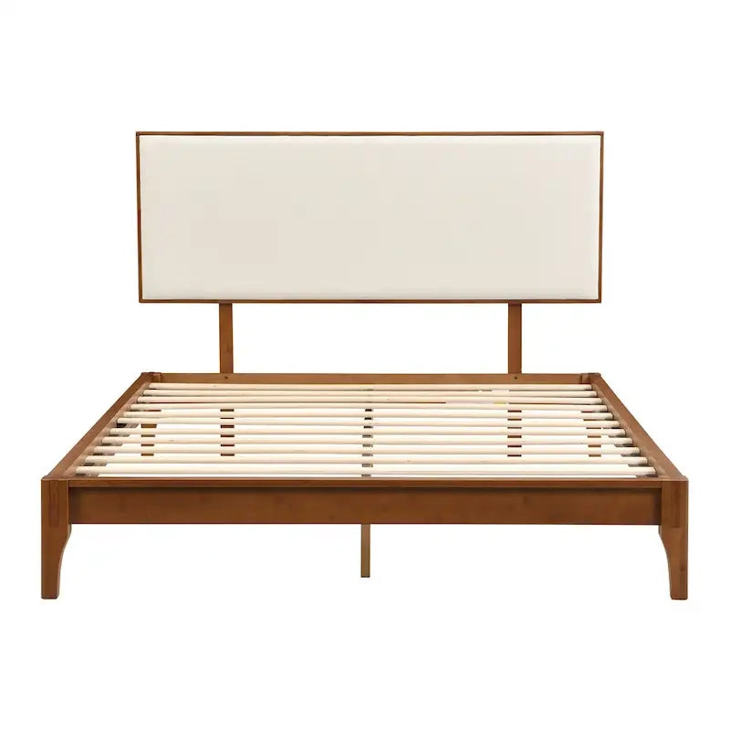 Elegante cama con plataforma de madera maciza de bambú con cabecero ajustable tapizado
