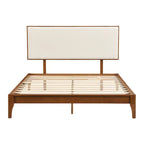 Elegante cama con plataforma de madera maciza de bambú con cabecero ajustable tapizado