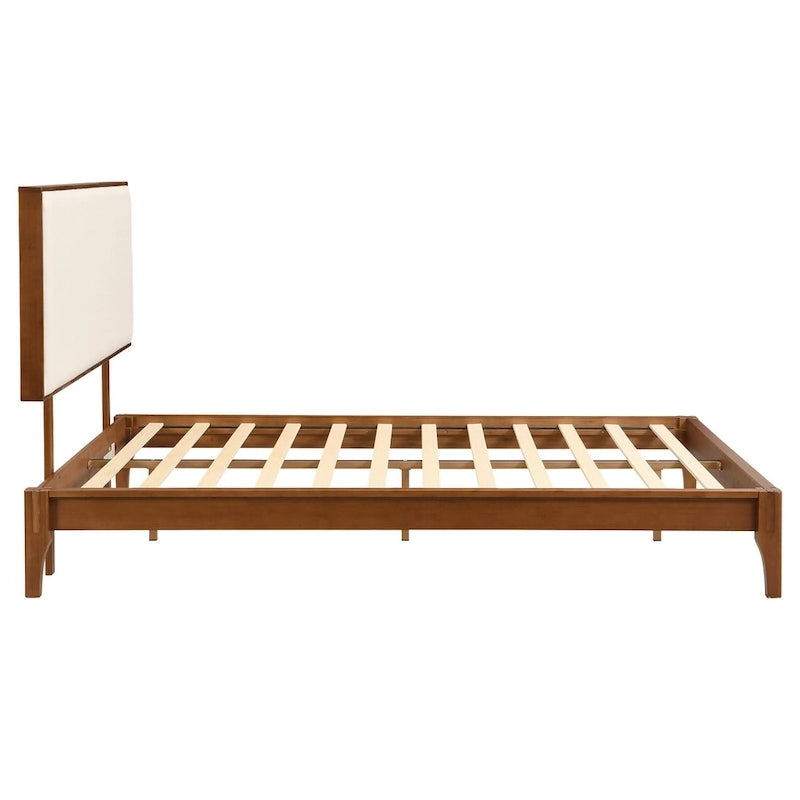 Elegante cama con plataforma de madera maciza de bambú con cabecero ajustable tapizado