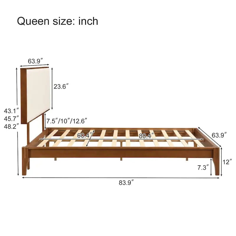Elegante cama con plataforma de madera maciza de bambú con cabecero ajustable tapizado