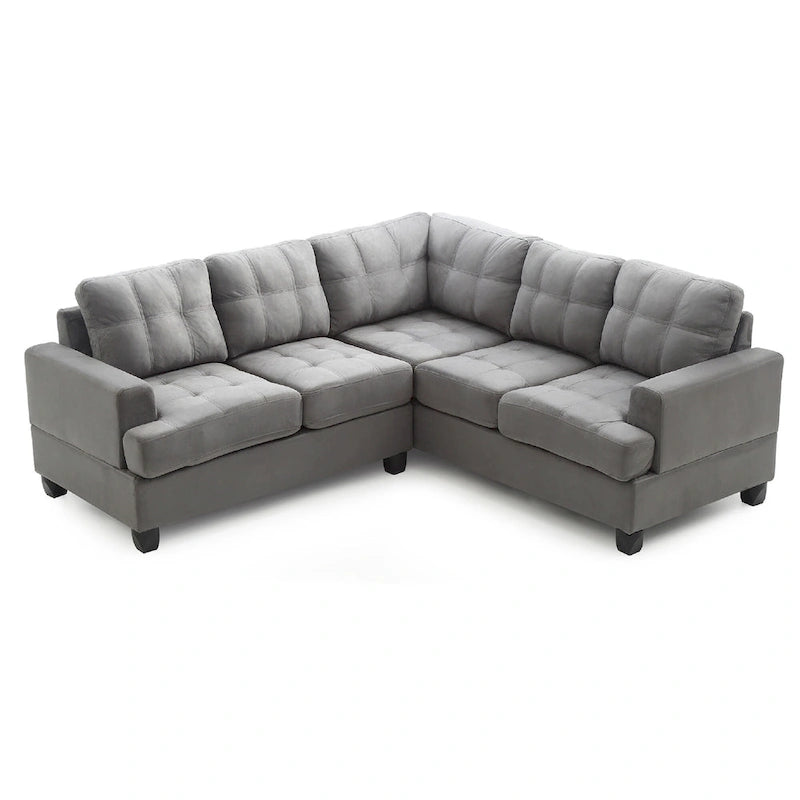 Sofá seccional en forma de L de microsuede gris, 2 plazas