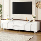Mueble de TV arqueado blanco con 2 armarios y 2 cajones, compatible con televisores de hasta 75"