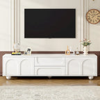Mueble de TV arqueado blanco con 2 armarios y 2 cajones, compatible con televisores de hasta 75"