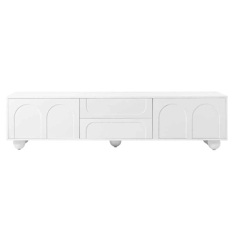 Mueble de TV arqueado blanco con 2 armarios y 2 cajones, compatible con televisores de hasta 75"