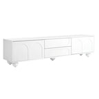 Mueble de TV arqueado blanco con 2 armarios y 2 cajones, compatible con televisores de hasta 75"