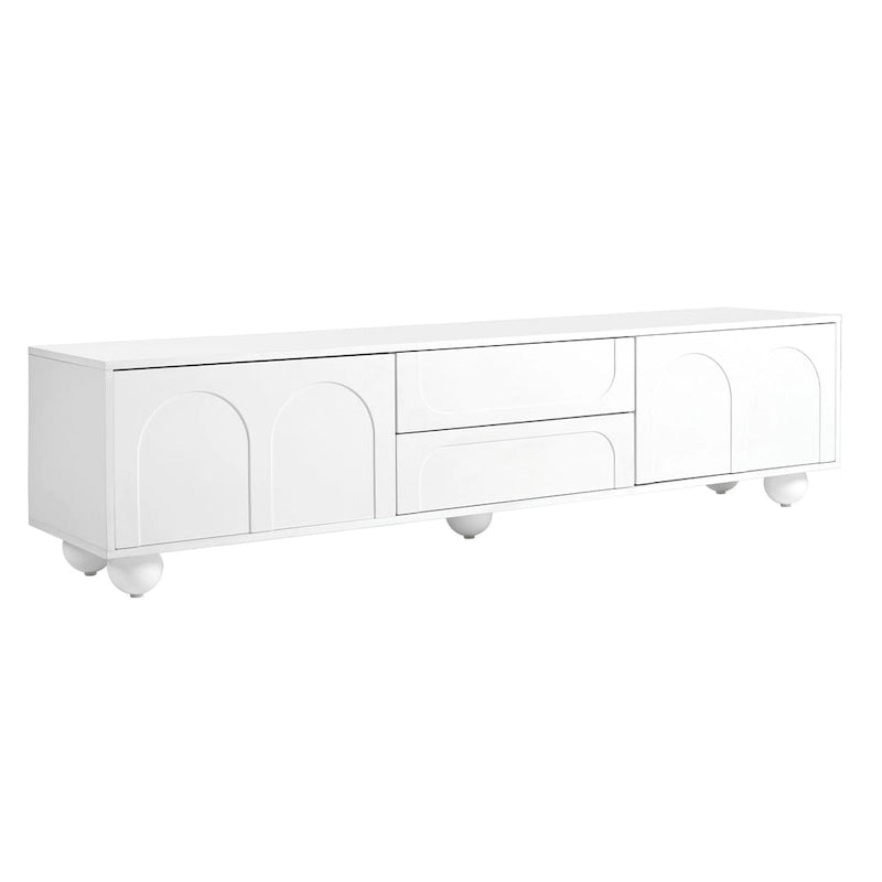 Mueble de TV arqueado blanco con 2 armarios y 2 cajones, compatible con televisores de hasta 75"