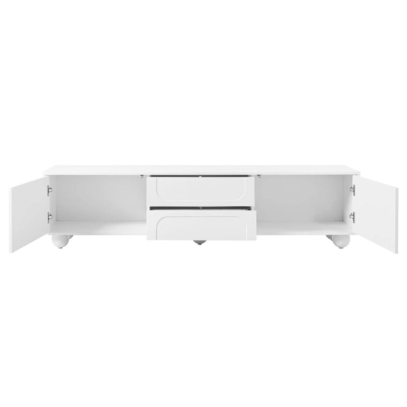 Mueble de TV arqueado blanco con 2 armarios y 2 cajones, compatible con televisores de hasta 75"