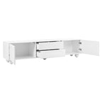 Mueble de TV arqueado blanco con 2 armarios y 2 cajones, compatible con televisores de hasta 75"