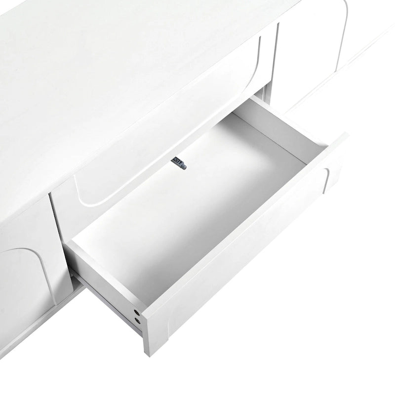 Mueble de TV arqueado blanco con 2 armarios y 2 cajones, compatible con televisores de hasta 75"
