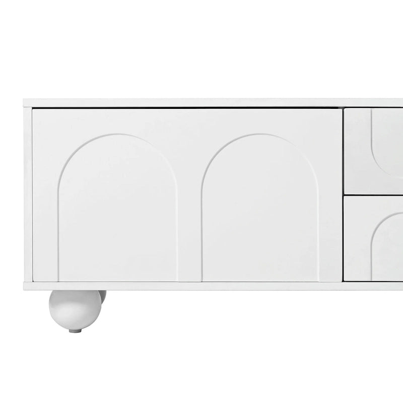 Mueble de TV arqueado blanco con 2 armarios y 2 cajones, compatible con televisores de hasta 75"
