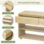 Mesa consola de madera natural lavada de 2 cajones con estantes