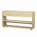 Mesa consola de madera natural lavada de 2 cajones con estantes