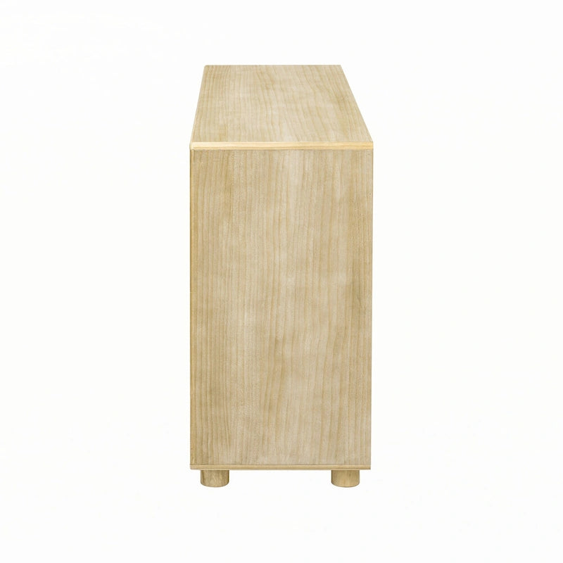Mesa consola de madera natural lavada de 2 cajones con estantes