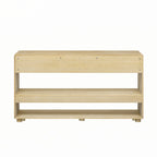 Mesa consola de madera natural lavada de 2 cajones con estantes