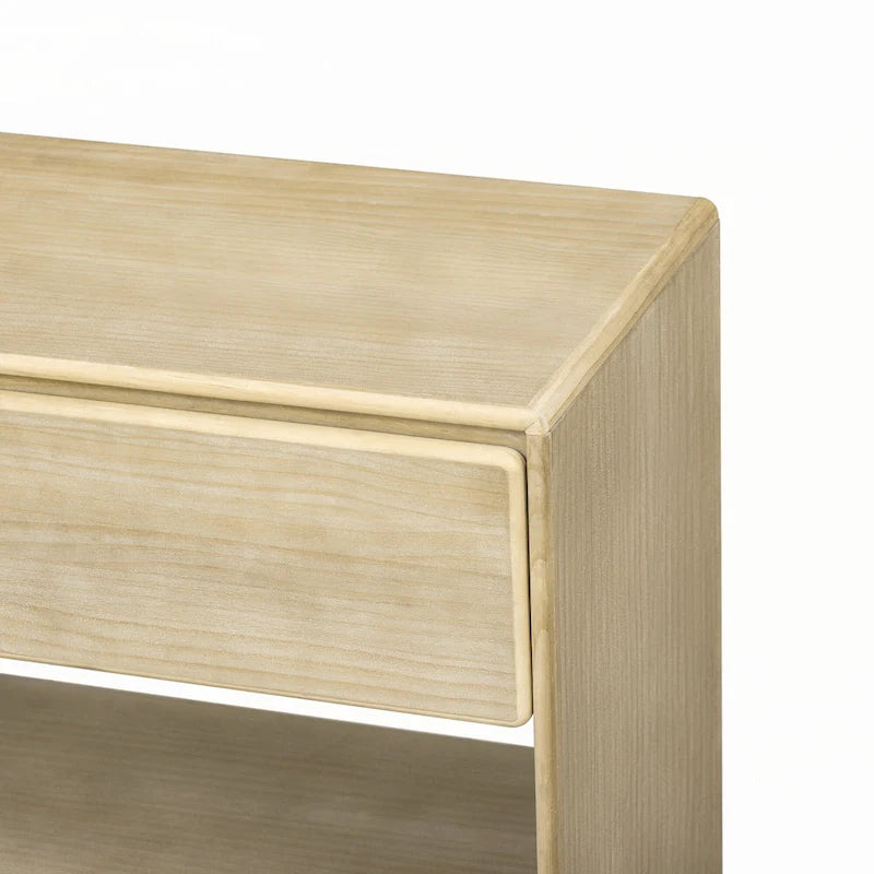 Mesa consola de madera natural lavada de 2 cajones con estantes