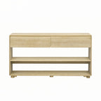 Mesa consola de madera natural lavada de 2 cajones con estantes