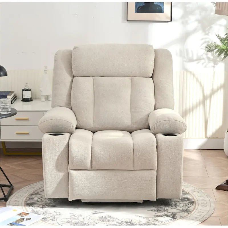Sillón reclinable elevador eléctrico de terciopelo blanco/gris con copo de nieve y reposapiés extendido – Individual