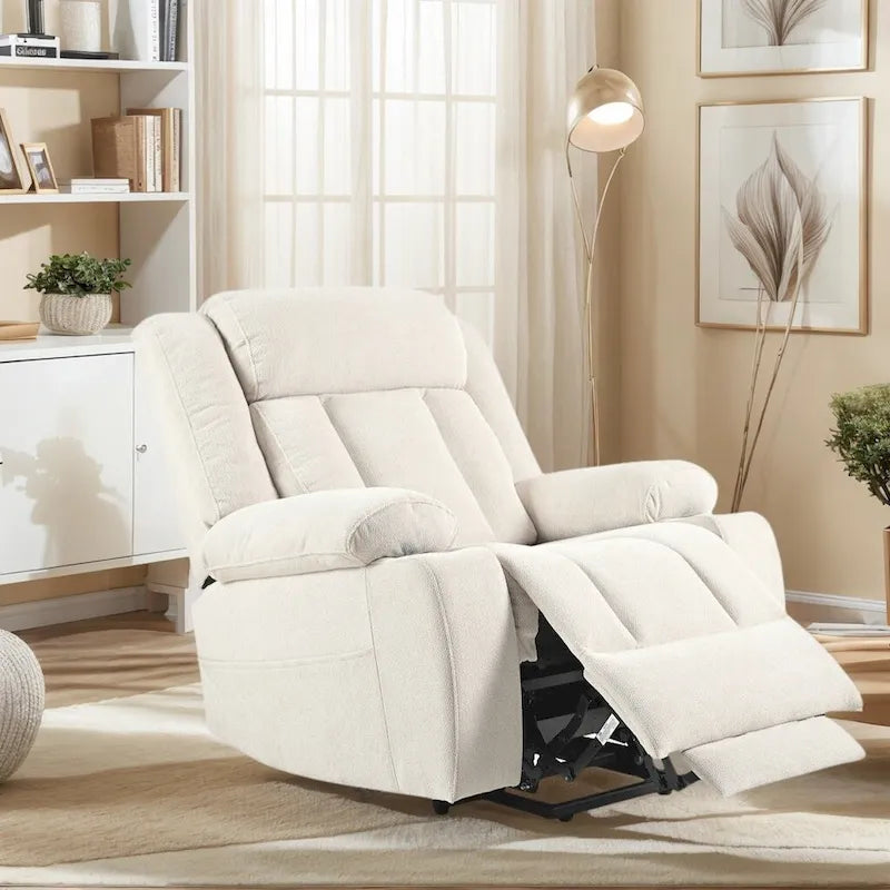 Sillón reclinable elevador eléctrico de terciopelo blanco/gris con copo de nieve y reposapiés extendido – Individual