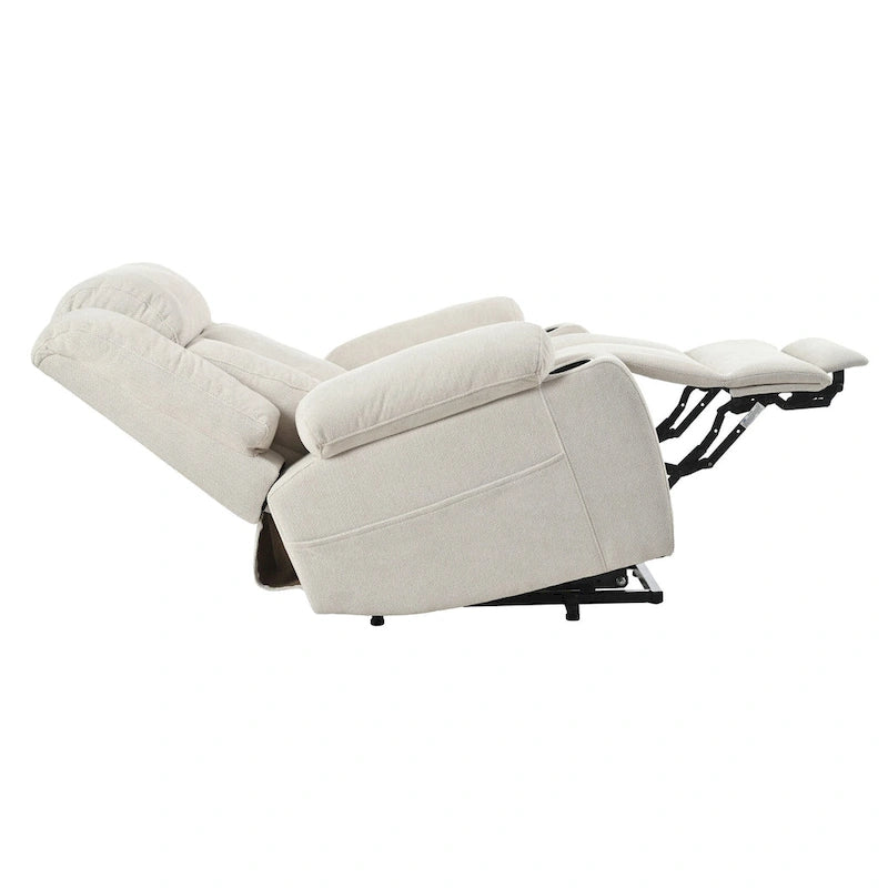 Sillón reclinable elevador eléctrico de terciopelo blanco/gris con copo de nieve y reposapiés extendido – Individual