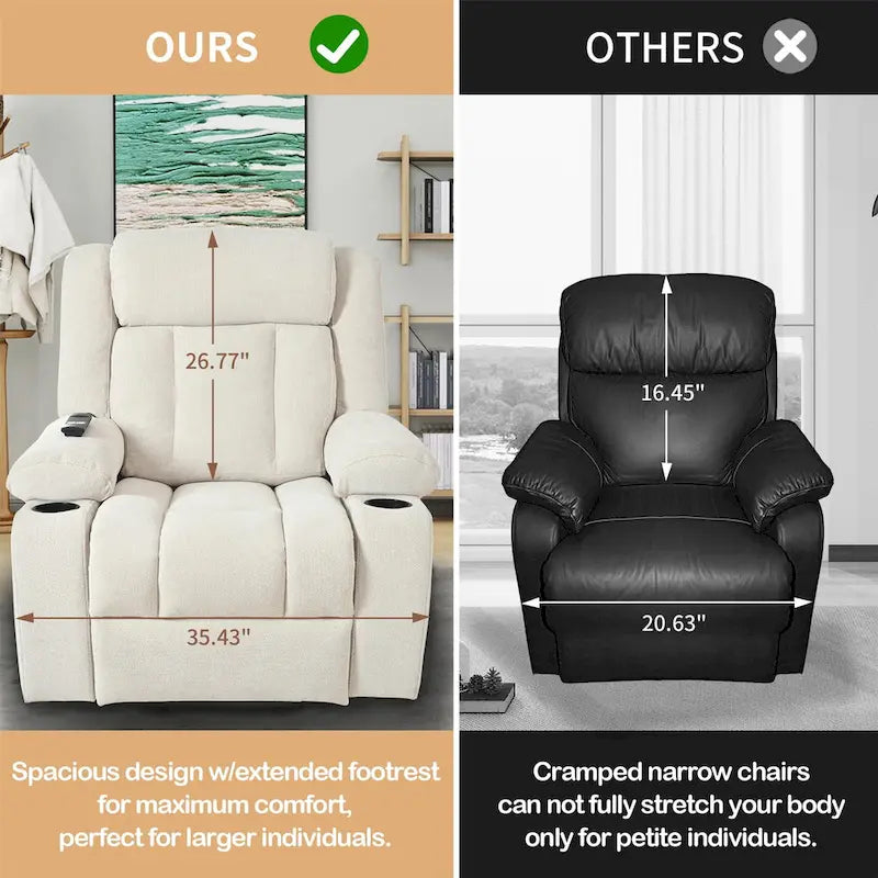 Sillón reclinable elevador eléctrico de terciopelo blanco/gris con copo de nieve y reposapiés extendido – Individual