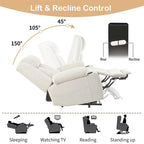Sillón reclinable elevador eléctrico de terciopelo blanco/gris con copo de nieve y reposapiés extendido – Individual