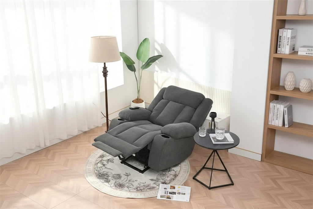 Sillón reclinable elevador eléctrico de terciopelo blanco/gris con copo de nieve y reposapiés extendido – Individual