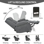 Sillón reclinable elevador eléctrico de terciopelo blanco/gris con copo de nieve y reposapiés extendido – Individual