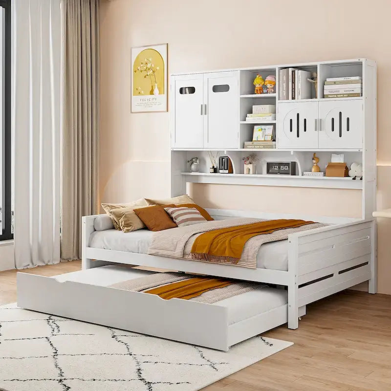 Sofá cama de madera blanca con nido, tamaño individual, capacidad para 2 personas